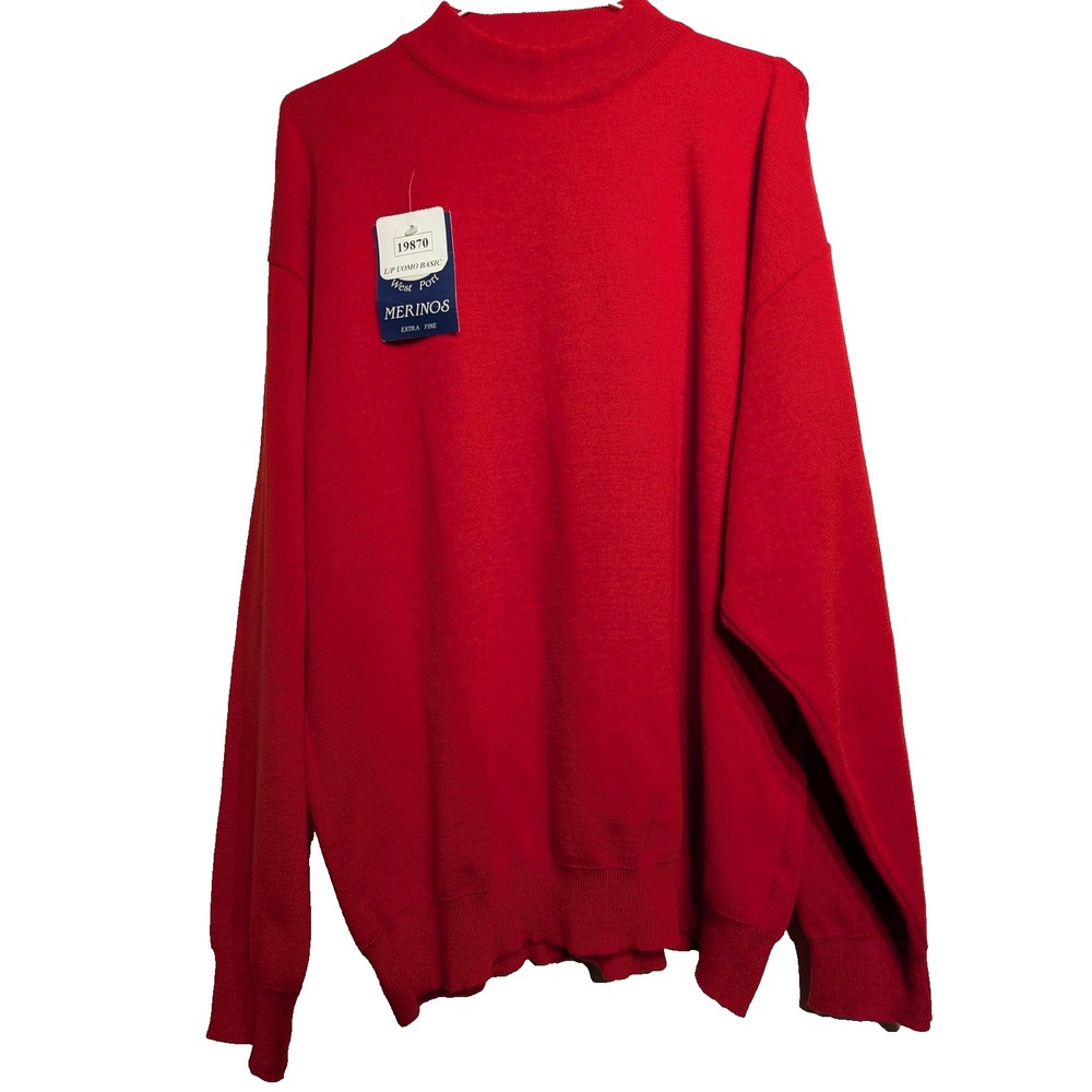 West Port Collection Merinos Sweater Women XL Red Mock Neck Knit Made Italy NWT